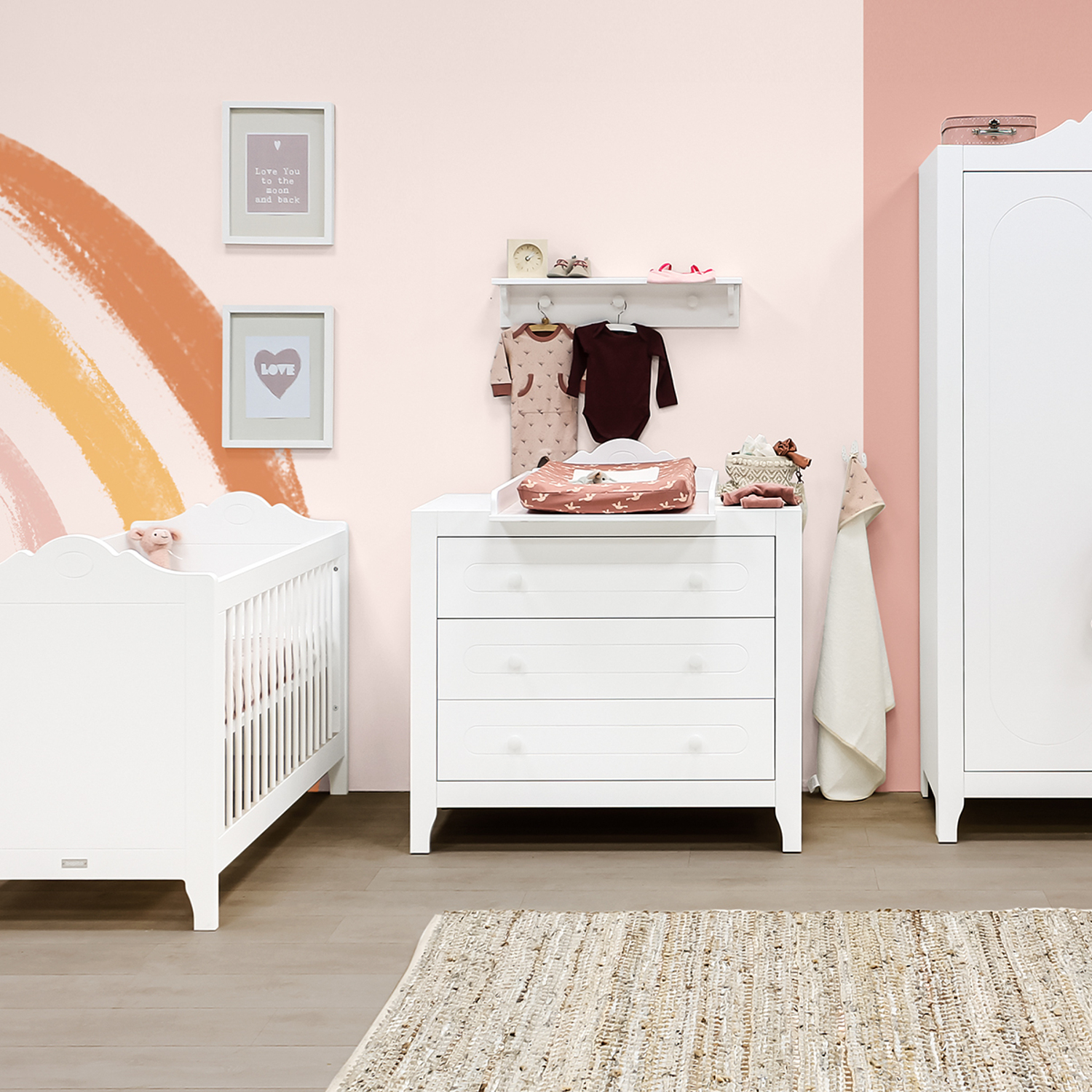 Bopita Evi Babykamer Wit | Bed 60 x 120 cm + Commode + Kast 3-Deurs