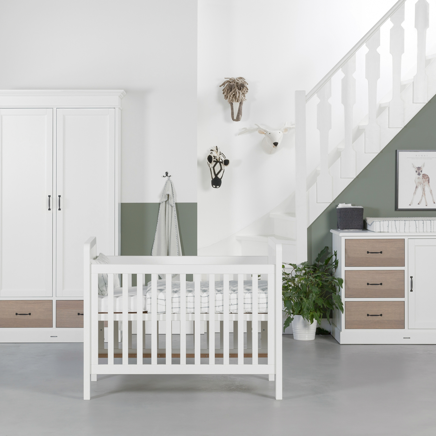 Kidsmill La Première Babykamer Grijs Eiken | Bed 60 x 120 cm + Commode + Kast 1-Deurs